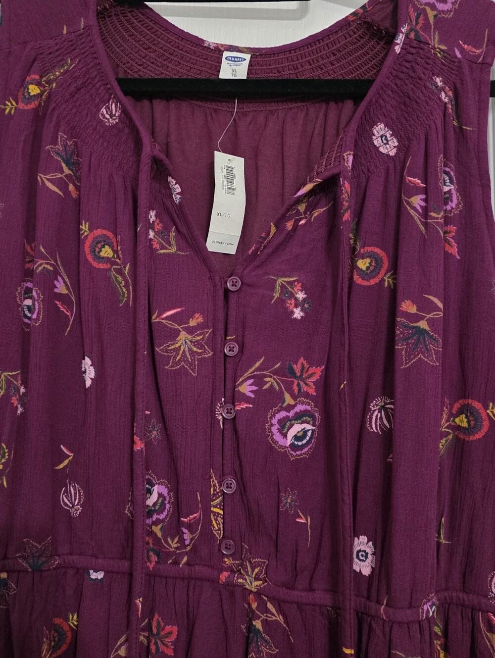 NWT Old Navy Sleeveless Smocked Waist Floral Mini Dress Burgundy XL